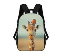 sinyumoney 3D Printed Children's 17inch Backpack Giraffe Wildlife in Africa And Robin on Head Travel Lightweight School Bag Fashion Backpack for Kids School Students
