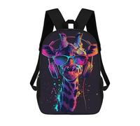 sinyumoney 3D Printed Children's 17inch Backpack Giraffe with Headphones And Sunglasses Travel Lightweight School Bag Fashion Backpack for Kids School Students