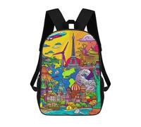 sinyumoney 3D Printed Children's 17inch Backpack Global Travel Dreamscape Travel Lightweight School Bag Fashion Backpack for Kids School Students