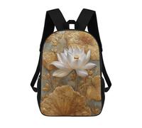 sinyumoney 3D Printed Children's 17inch Backpack Golden Lotus Wall Art Decor Travel Lightweight School Bag Fashion Backpack for Kids School Students