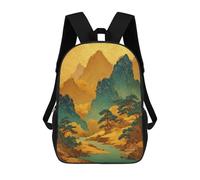 sinyumoney 3D Printed Children's 17inch Backpack Golden Mountain Landscape Travel Lightweight School Bag Fashion Backpack for Kids School Students