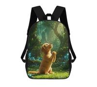 sinyumoney 3D Printed Children's 17inch Backpack Golden Retriever in Enchanted Forest Travel Lightweight School Bag Fashion Backpack for Kids School Students