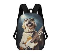 sinyumoney 3D Printed Children's 17inch Backpack Golden Retriever Rock Star -1 Travel Lightweight School Bag Fashion Backpack for Kids School Students