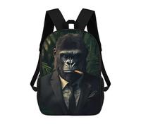 sinyumoney 3D Printed Children's 17inch Backpack Gorilla Boss Monkey Cigar in Suit Travel Lightweight School Bag Fashion Backpack for Kids School Students