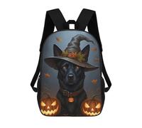 sinyumoney 3D Printed Children's 17inch Backpack Halloween Dog with Witch Hat Travel Lightweight School Bag Fashion Backpack for Kids School Students