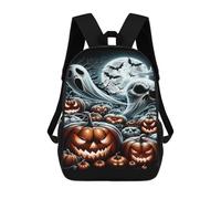 sinyumoney 3D Printed Children's 17inch Backpack Halloween Ghosts And Pumpkins Travel Lightweight School Bag Fashion Backpack for Kids School Students