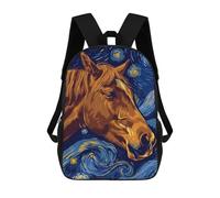 sinyumoney 3D Printed Children's 17inch Backpack Horse Portrait in Starry Night Style Travel Lightweight School Bag Fashion Backpack for Kids School Students