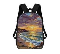 sinyumoney 3D Printed Children's 17inch Backpack Impressionistic Seascape Painting at Sunset Travel Lightweight School Bag Fashion Backpack for Kids School Students
