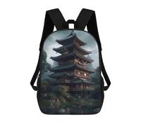 sinyumoney 3D Printed Children's 17inch Backpack Japanese Architecture 2 Travel Lightweight School Bag Fashion Backpack for Kids School Students