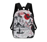 sinyumoney 3D Printed Children's 17inch Backpack Japanese Bay Ink Wash Travel Lightweight School Bag Fashion Backpack for Kids School Students