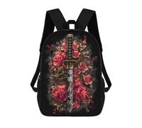 sinyumoney 3D Printed Children's 17inch Backpack Japanese Sword with Dragon And Flowers Travel Lightweight School Bag Fashion Backpack for Kids School Students