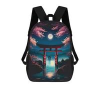 sinyumoney 3D Printed Children's 17inch Backpack Japanese Torii Gate Lake Travel Lightweight School Bag Fashion Backpack for Kids School Students