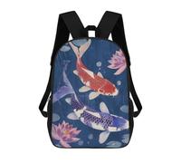 sinyumoney 3D Printed Children's 17inch Backpack Koi Fish Japan Painting Travel Lightweight School Bag Fashion Backpack for Kids School Students