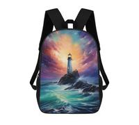 sinyumoney 3D Printed Children's 17inch Backpack Lighthouse at Sea Travel Lightweight School Bag Fashion Backpack for Kids School Students