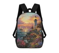 sinyumoney 3D Printed Children's 17inch Backpack Lighthouse Sunset Coastal Scene Travel Lightweight School Bag Fashion Backpack for Kids School Students
