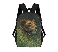 sinyumoney 3D Printed Children's 17inch Backpack Lioness in Grass Painting-1 Travel Lightweight School Bag Fashion Backpack for Kids School Students