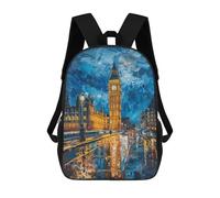 sinyumoney 3D Printed Children's 17inch Backpack London Night Skyline Painting Travel Lightweight School Bag Fashion Backpack for Kids School Students