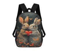 sinyumoney 3D Printed Children's 17inch Backpack Love Heart Bunnies Travel Lightweight School Bag Fashion Backpack for Kids School Students