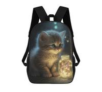 sinyumoney 3D Printed Children's 17inch Backpack Magical Kitten with Glowing Jar Travel Lightweight School Bag Fashion Backpack for Kids School Students