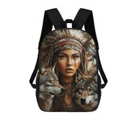 sinyumoney 3D Printed Children's 17inch Backpack Native American Wolf Spirit Art Travel Lightweight School Bag Fashion Backpack for Kids School Students