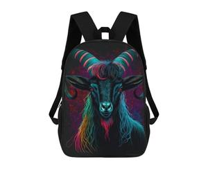 sinyumoney 3D Printed Children's 17inch Backpack Neon Horned Goat Art Print Travel Lightweight School Bag Fashion Backpack for Kids School Students
