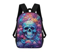 sinyumoney 3D Printed Children's 17inch Backpack Neon Skull with Flowers Travel Lightweight School Bag Fashion Backpack for Kids School Students