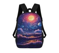 sinyumoney 3D Printed Children's 17inch Backpack Ocean Waves Under Full Moon Travel Lightweight School Bag Fashion Backpack for Kids School Students