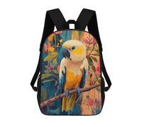 sinyumoney 3D Printed Children's 17inch Backpack Parrot on Branch with Flowers Travel Lightweight School Bag Fashion Backpack for Kids School Students