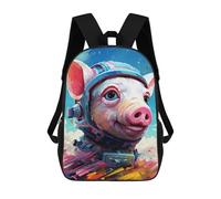 sinyumoney 3D Printed Children's 17inch Backpack Pig Astronaut Adventure Travel Lightweight School Bag Fashion Backpack for Kids School Students
