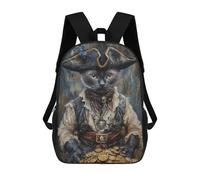 sinyumoney 3D Printed Children's 17inch Backpack Pirate Cat Treasure Chest-8 Travel Lightweight School Bag Fashion Backpack for Kids School Students