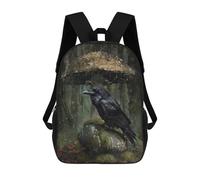 sinyumoney 3D Printed Children's 17inch Backpack Rainy Forest Raven-3 Travel Lightweight School Bag Fashion Backpack for Kids School Students