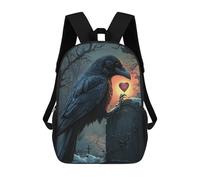 sinyumoney 3D Printed Children's 17inch Backpack Raven Holding Heart on Tombstone Travel Lightweight School Bag Fashion Backpack for Kids School Students
