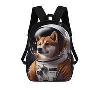 sinyumoney 3D Printed Children's 17inch Backpack Shiba Inu Astronaut Travel Lightweight School Bag Fashion Backpack for Kids School Students