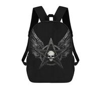 sinyumoney 3D Printed Children's 17inch Backpack Skull Pentagram Wings Travel Lightweight School Bag Fashion Backpack for Kids School Students
