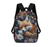 sinyumoney 3D Printed Children's 17inch Backpack Sleeping Fox in Flowers-1 Travel Lightweight School Bag Fashion Backpack for Kids School Students