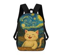 sinyumoney 3D Printed Children's 17inch Backpack Smiling Cat in Starry Night Style Travel Lightweight School Bag Fashion Backpack for Kids School Students