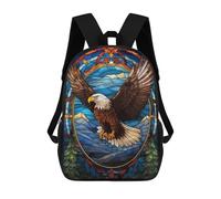 sinyumoney 3D Printed Children's 17inch Backpack Stained Glass Bald Eagle Travel Lightweight School Bag Fashion Backpack for Kids School Students
