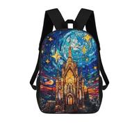sinyumoney 3D Printed Children's 17inch Backpack Stained Glass Castle Night Sky Travel Lightweight School Bag Fashion Backpack for Kids School Students