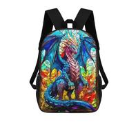 sinyumoney 3D Printed Children's 17inch Backpack Stained Glass Dragon Travel Lightweight School Bag Fashion Backpack for Kids School Students