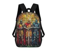 sinyumoney 3D Printed Children's 17inch Backpack Stained Glass Knights Armor Travel Lightweight School Bag Fashion Backpack for Kids School Students
