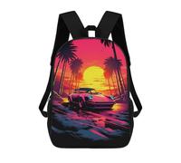 sinyumoney 3D Printed Children's 17inch Backpack Sunset Drive Tropical Paradise Travel Lightweight School Bag Fashion Backpack for Kids School Students