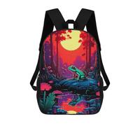 sinyumoney 3D Printed Children's 17inch Backpack Sunset Frog Pixel Art Travel Lightweight School Bag Fashion Backpack for Kids School Students