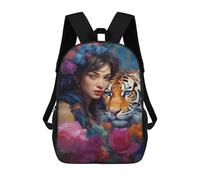 sinyumoney 3D Printed Children's 17inch Backpack Tiger Woman Flowers Artwork Travel Lightweight School Bag Fashion Backpack for Kids School Students