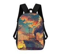 sinyumoney 3D Printed Children's 17inch Backpack Vivid Sunset Cruise Ship Artwork Travel Lightweight School Bag Fashion Backpack for Kids School Students