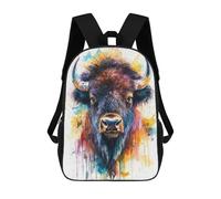 sinyumoney 3D Printed Children's 17inch Backpack Watercolor Bison Portrait Travel Lightweight School Bag Fashion Backpack for Kids School Students