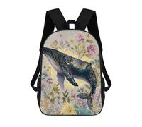 sinyumoney 3D Printed Children's 17inch Backpack Whale Flowers Nature Art Print Travel Lightweight School Bag Fashion Backpack for Kids School Students
