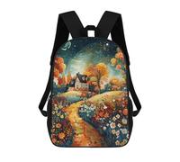 sinyumoney 3D Printed Children's 17inch Backpack Whimsical Autumn Cottage Scene Travel Lightweight School Bag Fashion Backpack for Kids School Students