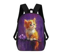 sinyumoney 3D Printed Children's 17inch Backpack Whimsical Kitten with Purple Background Travel Lightweight School Bag Fashion Backpack for Kids School Students