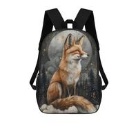 sinyumoney 3D Printed Children's 17inch Backpack Whimsical Red Fox Artwork Travel Lightweight School Bag Fashion Backpack for Kids School Students