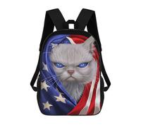 sinyumoney 3D Printed Children's 17inch Backpack White Cat USA Patriot Travel Lightweight School Bag Fashion Backpack for Kids School Students